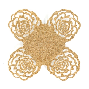 Detail of laser-cut gold glitter rose pattern hollow decorative paper for chocolate box