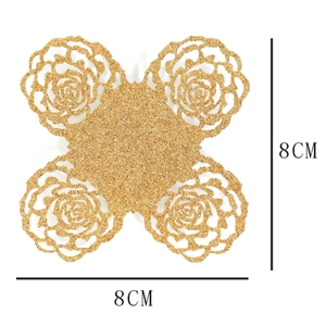 Golden glitter hollow rose flower decoration for wedding candy boxes, 8cm x 8cm size