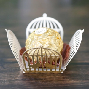 Laser-cut white birdcage hollow lace paper holder for wedding chocolate decoration