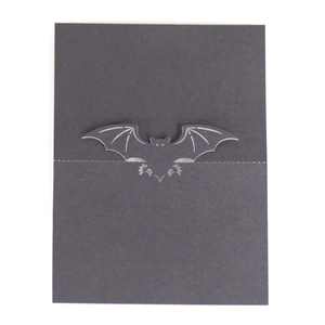 Halloween black bat hollow place card with sleek gray outlines for festive table decor