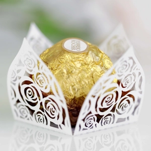 Laser cut white paper rose hollowed-out candy box for wedding chocolate favors
