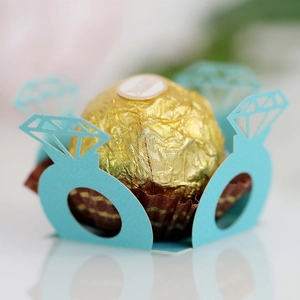 Laser cut blue diamond ring shaped paper chocolate holder for wedding party decor