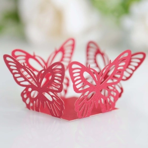 Detailed laser-cut red butterfly paper lace for wedding candy boxes and party decor