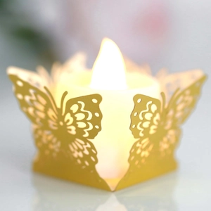 Étui en papier papillon doré découpé au laser avec bougie LED pour mariages