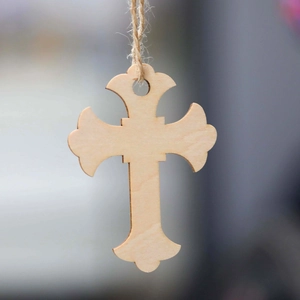 Hollow Basswood Cross Pendant Hemp Rope Retro Laser Cut Wood Hanging Ornament For Wedding Holiday DIY Craft Home Decor