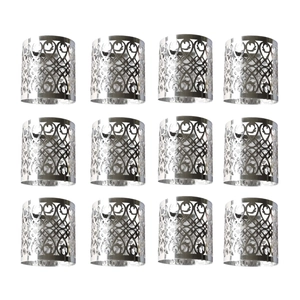 Set of 12 silver hollow flower napkin rings for wedding party and table decor