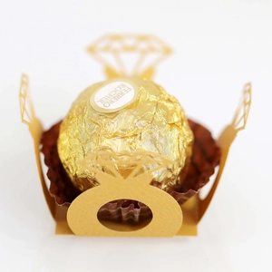Golden laser-cut diamond ring shaped hollow chocolate wrapper for wedding party decorations