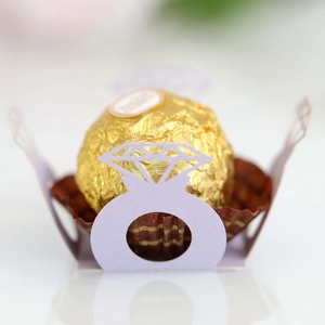 Detailed laser-cut lavender paper ring box for wedding chocolate decorations and party decor