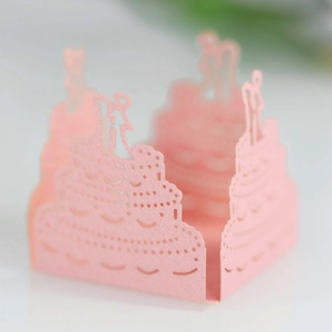 Pink laser-cut cake hollow paper lace favor box with wedding silhouette for party decor