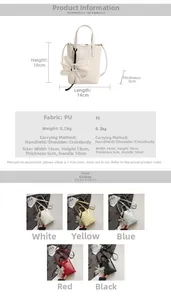Detailed size diagram and dimensions for the small PU bucket bag with floral charm