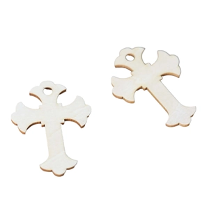 Laser cut wooden cross pendant charms with hole for festive DIY holiday ornaments