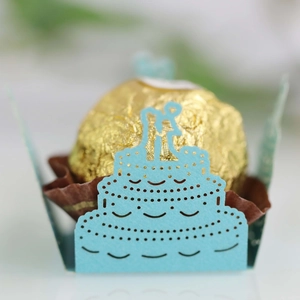 Laser cut light blue wedding cake design chocolate wrapper and candy box decoration
