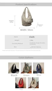 Size chart for canvas tote bag showing dimensions height 37cm width 50cm and depth 35cm