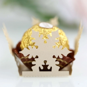 Close-up of laser-cut snowflake paper holder for Ferrero Rocher party chocolates