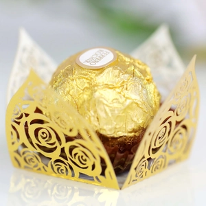 Champagne gold laser cut rose hollow chocolate wrapper for wedding party decor