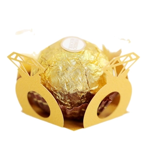 Golden laser-cut chocolate wrapper with hollow diamond ring design for wedding party