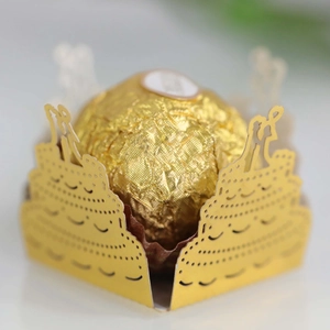 Laser-cut gold hollow cupcake and chocolate holder for wedding party decorations