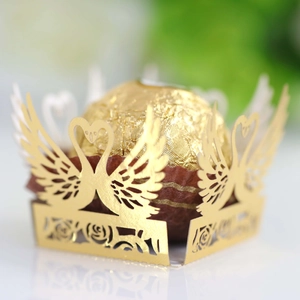Golden laser-cut rose and swan candy tray for wedding chocolate decoration