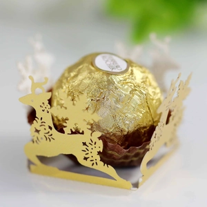 Portacioccolato dorato tagliato al laser con renna per confezioni regalo festive