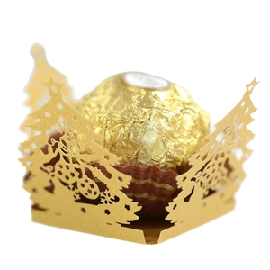 Golden laser-cut Christmas tree wrapper for chocolate decoration and party favors
