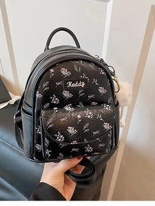 Zaino Mini da Donna alla Moda in Pelle PU con Stampa Floreale Piccolo Zainetto Casual Leggero per Scuola con Pendente Peluche