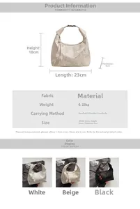 Size chart showing dimensions 23x18x9cm and fabric details for this crossbody dumpling bag