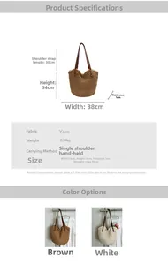 Détails du sac de plage tissé avec dimensions 38x34cm et doubles poignées en cuir chic