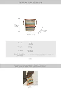 Detailed sizing specifications for the colorblock woven straw bucket bag with dimensions