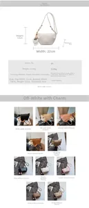 Detailed dimension chart and material specs for the dumpling style crossbody bag