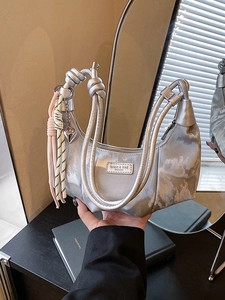 Trendy Pleated Dumpling Crossbody Bag For Women Metallic Gloss Hobo Bag With Knot Strap And Heart Pendant Fashion Commuter Shoulder Bag