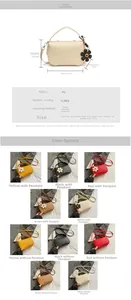 Detail showing litchi texture PU leather bags and size specifications for women