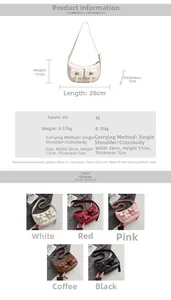 Size specifications and multi-color options of the multi-pocket crescent shoulder bag