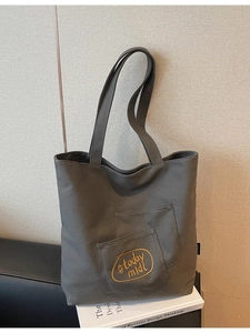 Large Capacity Canvas Tote Bag For Women Minimalist Letter Embroidery Shoulder Bag Casual School Student Commute Handbag