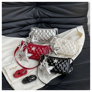 Quilted crossbody bags in four metallic colors with star charms and studded details