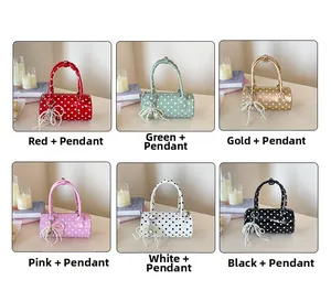 Sacs cylindriques à pois en six couleurs avec pendentifs en perles et cœurs