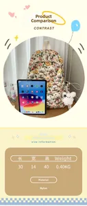 Detailed size specifications of the beige cartoon backpack with 30x14x40cm measurements
