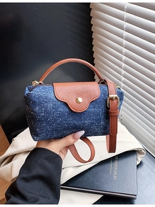Vintage Denim Patchwork Women Crossbody Bag Mini Square Handbag PU Leather Flip Polka Dot Rhinestone Small Shoulder Bag