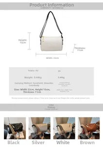 Detailed view of woven texture PU shoulder bag specs with four color options available