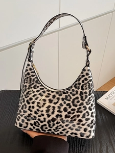 Women Retro Leopard Print Underarm Bag Fashion PU Patent Leather Hobo Shoulder Bag High Gloss Commuter Crescent Handbag