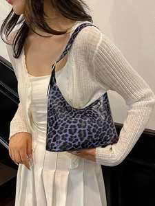 Stylish purple leopard print hobo bag in shiny patent leather for women casual wear