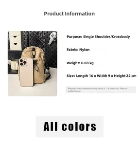 Comparaison de taille détaillée du sac en nylon kaki avec spécifications techniques