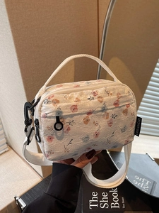 Women Floral Lace Crossbody Bag Small Square Shoulder Bag With Wide Strap Fashion Printed Fabric Handbag Daily Commute
