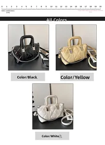 Quilted handbag set in black, yellow, and white with chain strap and 20cm scale