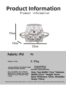 Size chart showing dimensions for the silver quilted PU leather backpack with chain strap