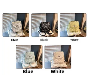 Detailed grid showing quilted chain backpacks in silver, black, yellow, blue, and white