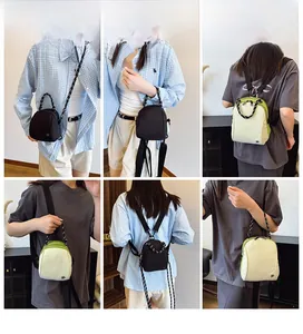 Detailed views of a versatile mini backpack shown in dual-shoulder and crossbody styles