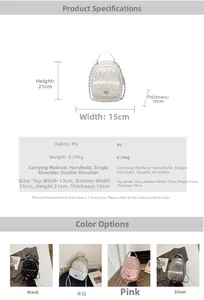 Detailed size specifications for small rhinestone backpack showing multi-way wear options
