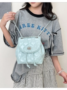 Quilted mint blue mini backpack with diamond pattern and silver chain straps