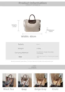 Size chart showing large canvas tote bag dimensions 40x31x10cm with strap details