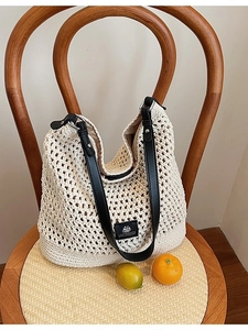 Sac Tote en Tricot Tissé Ajouré pour Femmes Grande Capacité Sac Bandoulière de Plage Style Bohème Vacances Sac Sous le Bras